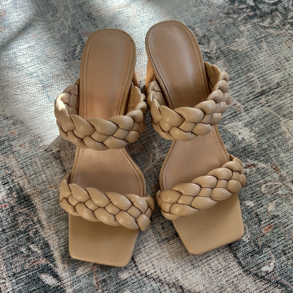 3.25in Braided Square Open Toe Block Heels